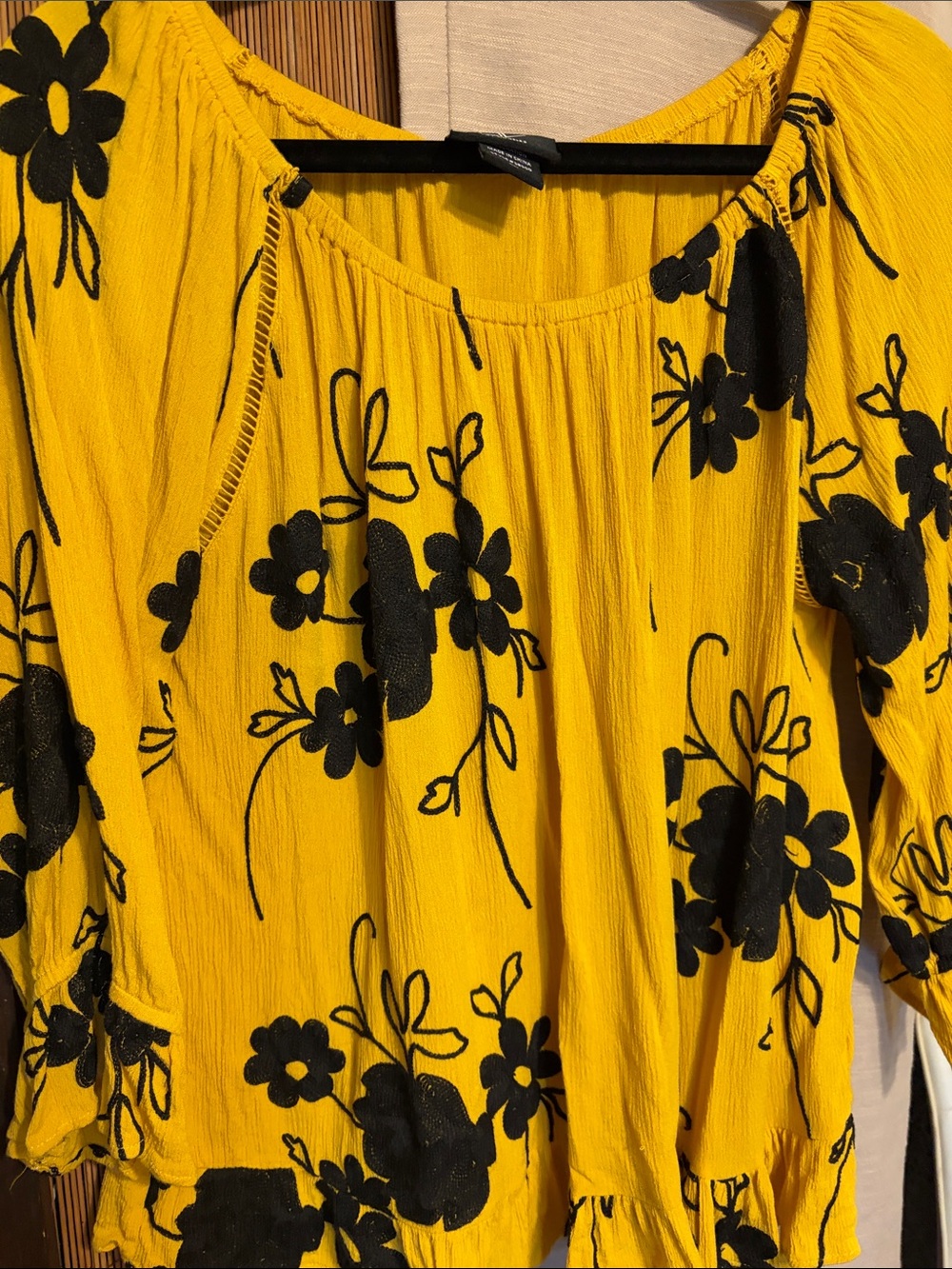 Yellow Floral Peasant Tunic Top - Women's Lightweight Blouse